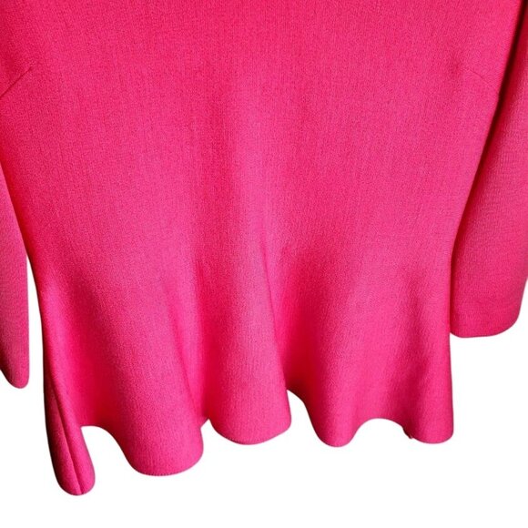 St. John Barbiecore Pink Knit Peplum Top Size 4 | Wool Blend 3/4 Sleeve Blouse - Picture 7 of 8
